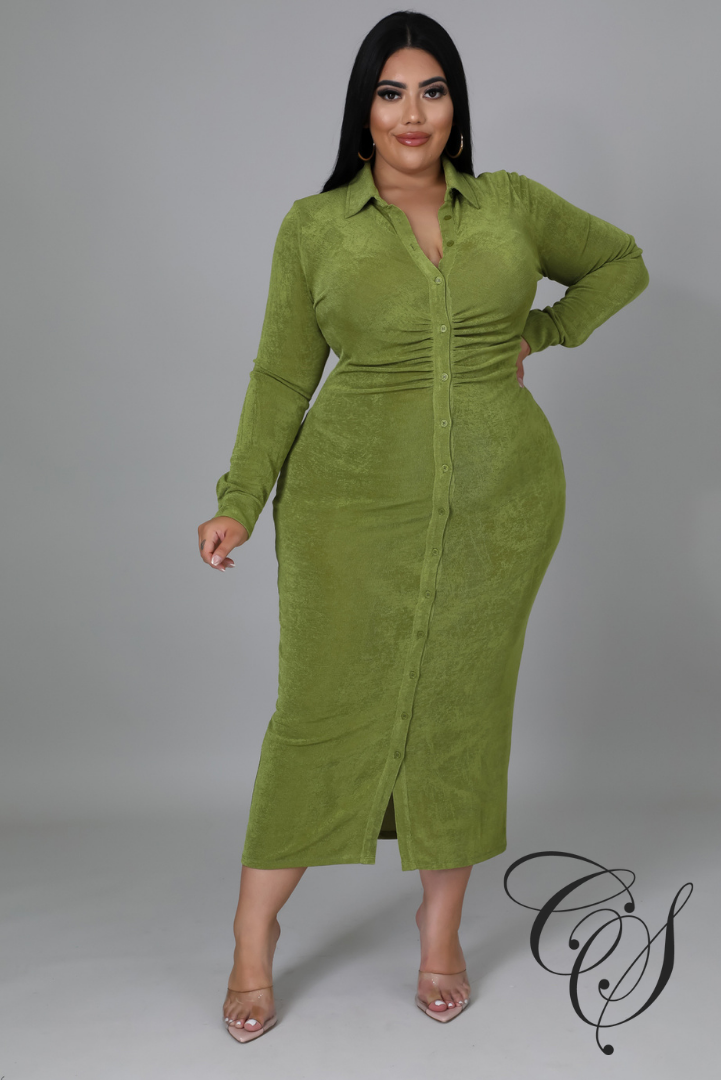 Jericka Button Down Midi Shirt Dress