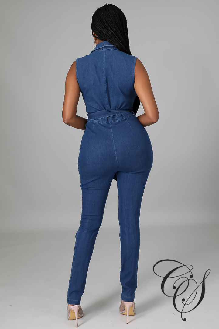 Josie Denim Distressed Button Up Jumpsuit
