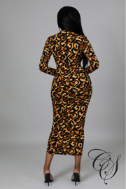 Kala Animal Print Long Sleeve Bodycon Dress