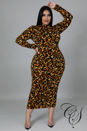 Kala Animal Print Long Sleeve Bodycon Dress