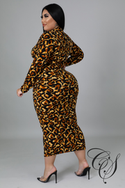 Kala Animal Print Long Sleeve Bodycon Dress