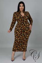 Kala Animal Print Long Sleeve Bodycon Dress