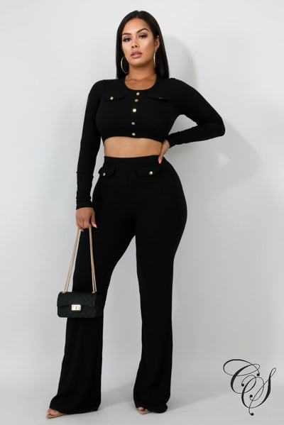 Karen Ribbed Knit Button Pant Set, Set - Designs By Cece Symoné