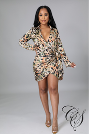 Kaylar Leopard Wrap Satin Dress