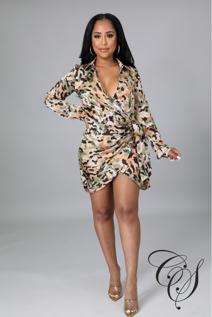 Kaylar Leopard Wrap Satin Dress