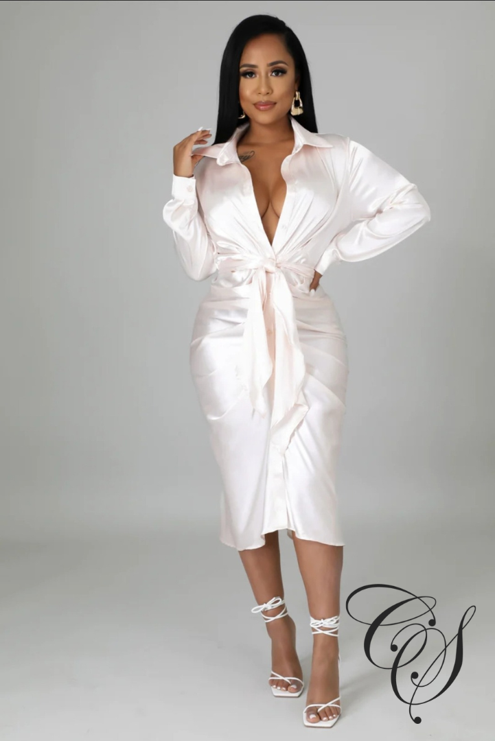 Kayleen Cream Satin Dress