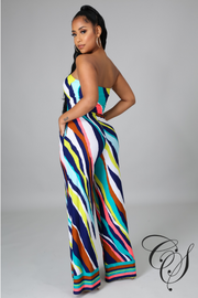 Kendra Multi Color Print Strapless Jumpsuit