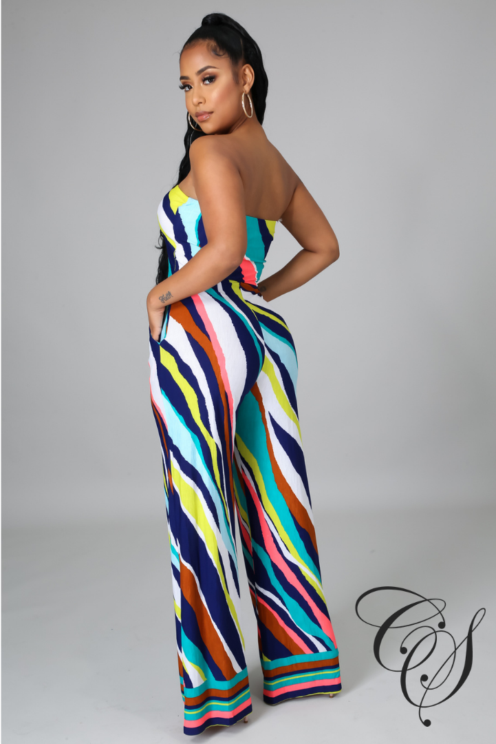 Kendra Multi Color Print Strapless Jumpsuit