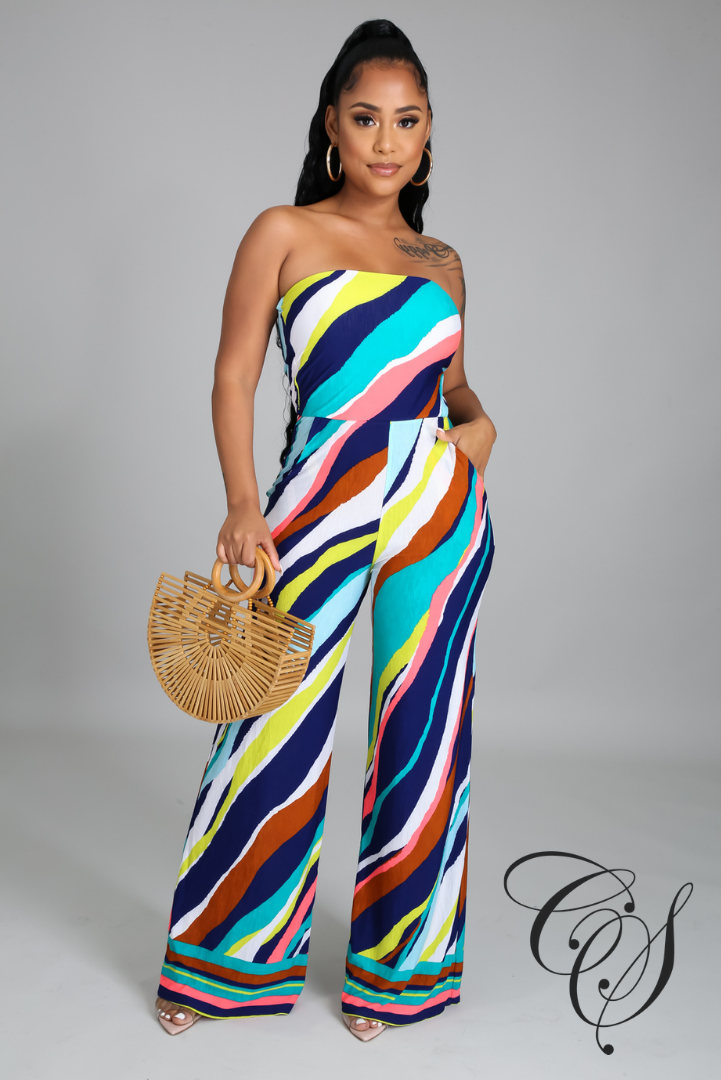 Kendra Multi Color Print Strapless Jumpsuit