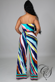 Kendra Multi Color Print Strapless Jumpsuit