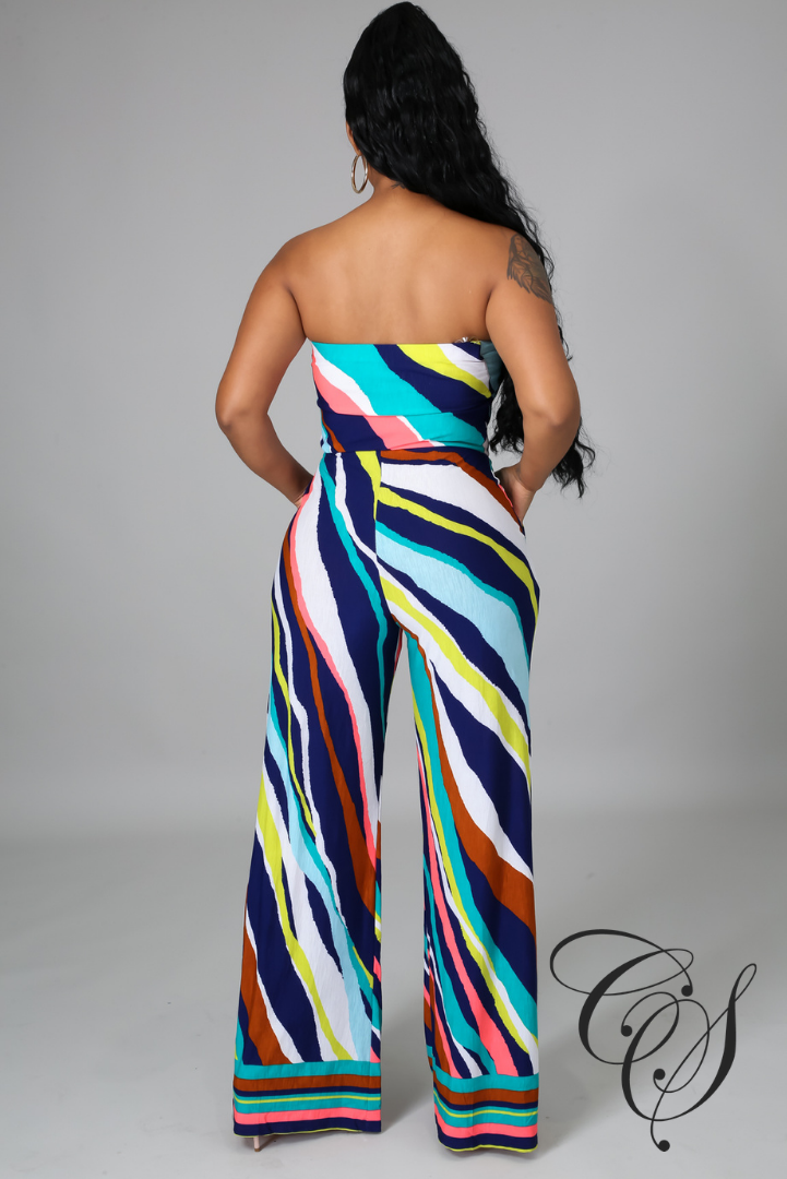 Kendra Multi Color Print Strapless Jumpsuit
