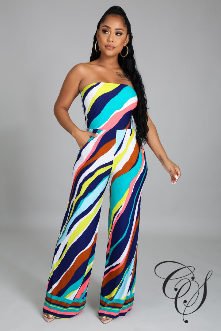 Kendra Multi Color Print Strapless Jumpsuit