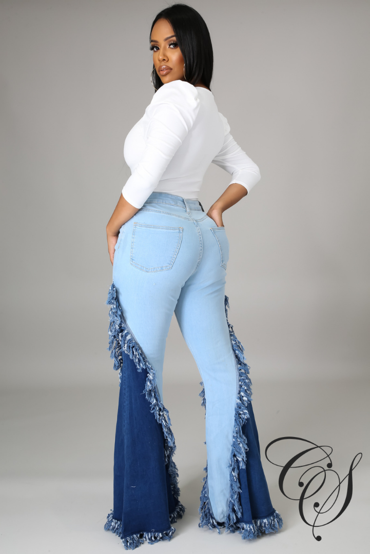 Khadeejah 2 Color Combination Flare Denim Pant