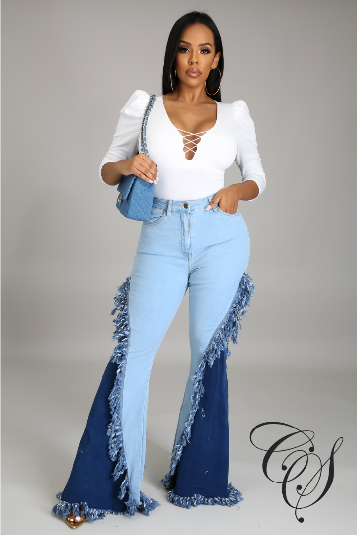 Khadeejah 2 Color Combination Flare Denim Pant