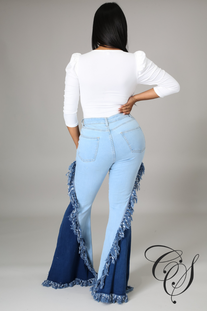 Khadeejah 2 Color Combination Flare Denim Pant