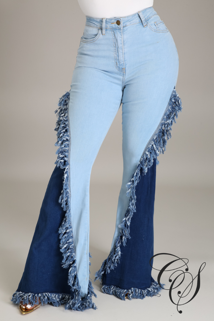 Khadeejah 2 Color Combination Flare Denim Pant
