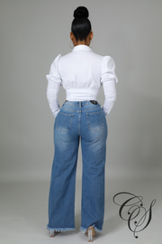 Kj High Rise Destroyed Straight Wide Leg Jeans