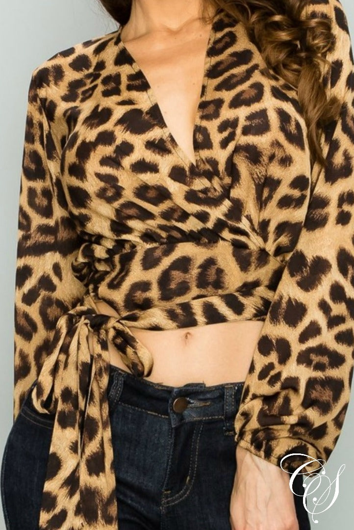 Kristina Plunging Tie-Front Leopard Print Top, Top - Designs By Cece Symoné