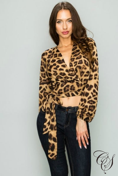 Kristina Plunging Tie-Front Leopard Print Top, Top - Designs By Cece Symoné
