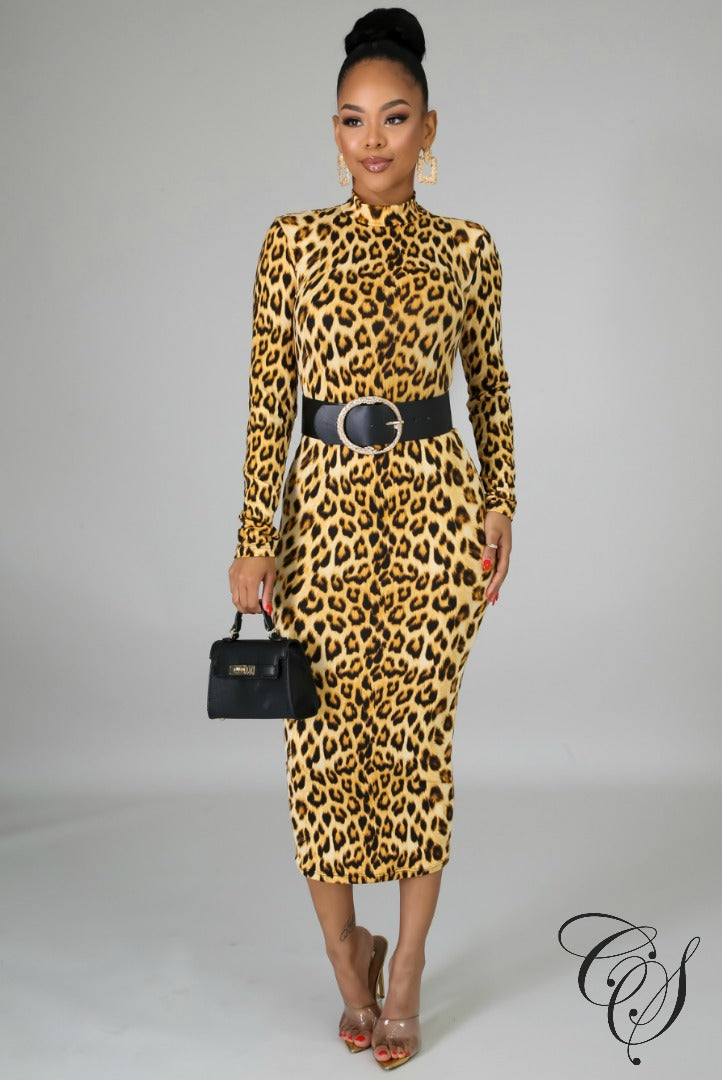 Lacey Turtle Neck Animal Print Dress, Dresses - Designs By Cece Symoné