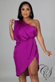 Ledina Satin Draped One Shoulder Midi Dress