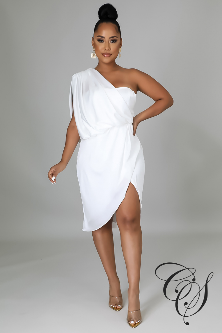 Ledina Satin Draped One Shoulder Midi Dress