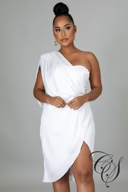 Ledina Satin Draped One Shoulder Midi Dress