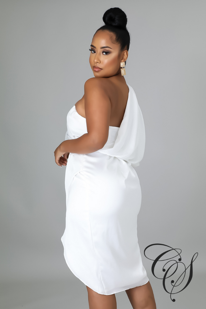 Ledina Satin Draped One Shoulder Midi Dress