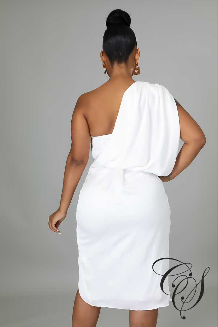 Ledina Satin Draped One Shoulder Midi Dress
