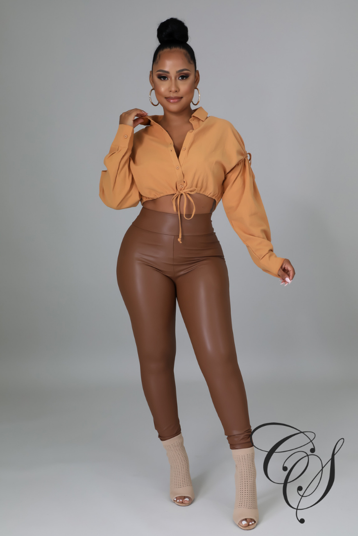 Lesa Drawstring Detail Button Down Crop Blouse