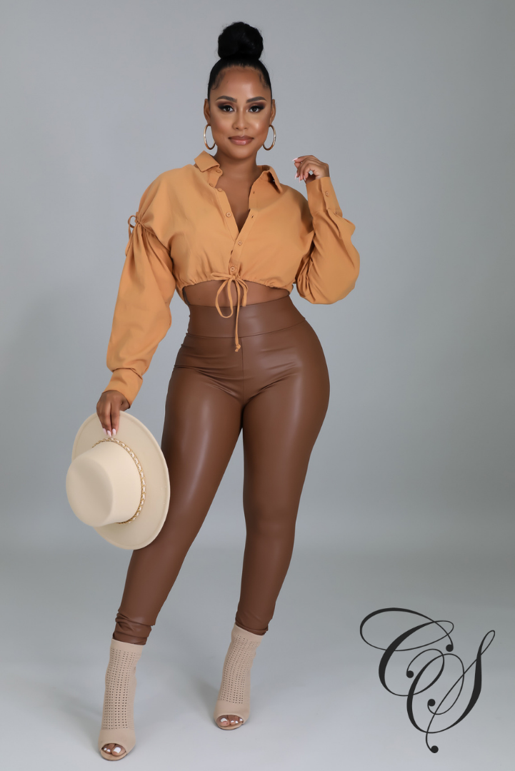 Lesa Drawstring Detail Button Down Crop Blouse