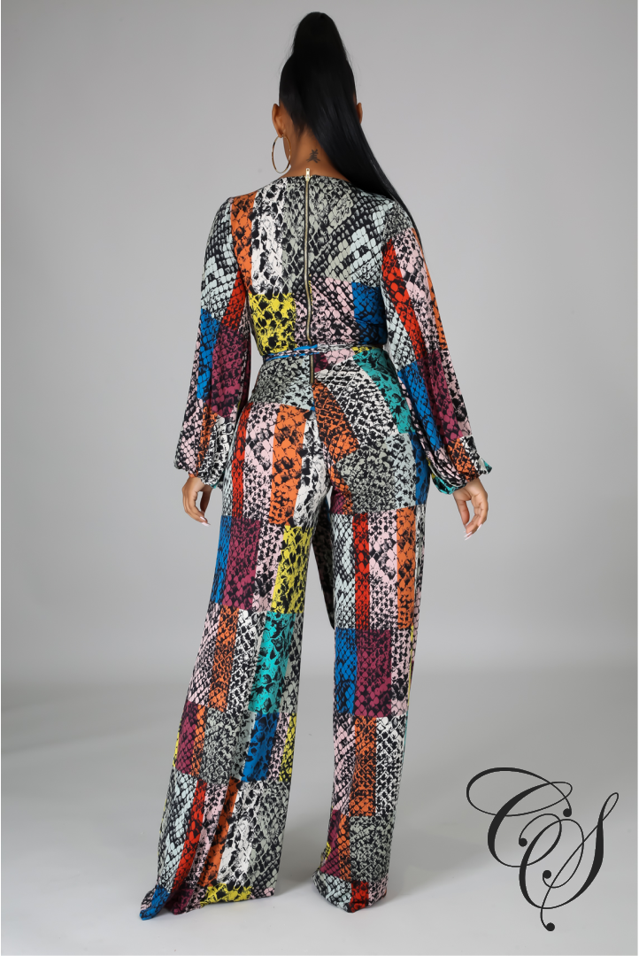 Leyla Multi Color Snakeskin Print Jumpsuit