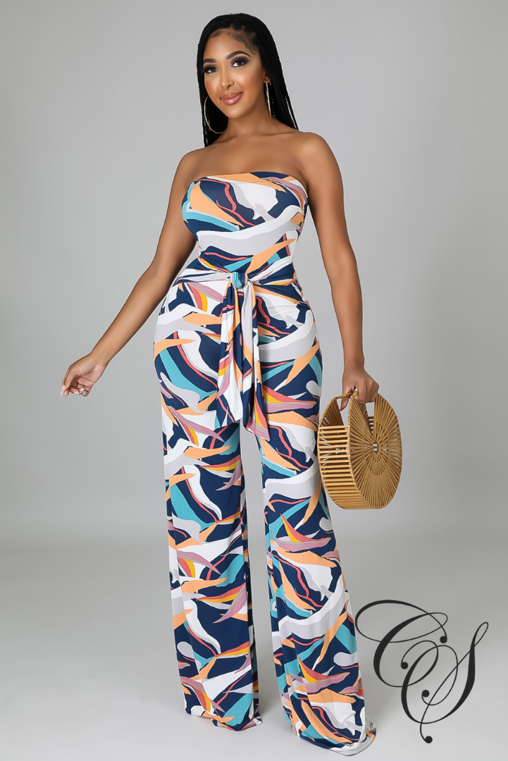 Lina Multi Printed Wide Leg Bandeau Jumpsuit