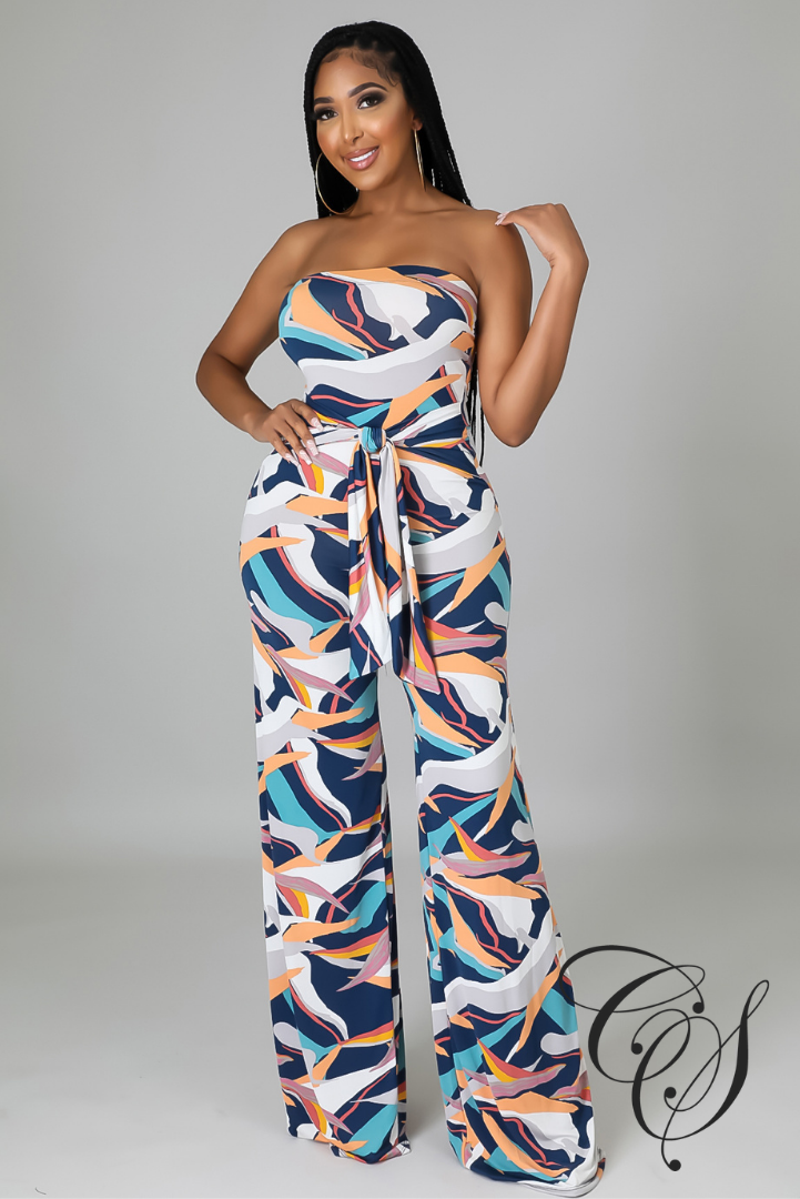 Lina Multi Printed Wide Leg Bandeau Jumpsuit