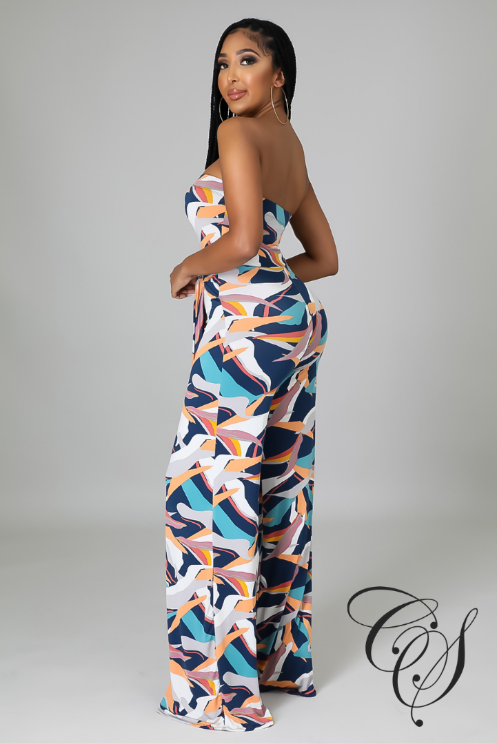 Lina Multi Printed Wide Leg Bandeau Jumpsuit