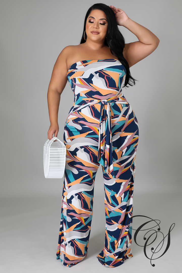 Lina Multi Printed Wide Leg Bandeau Jumpsuit