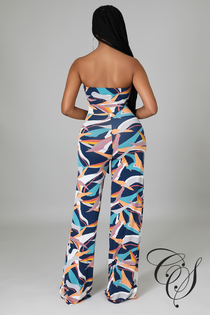 Lina Multi Printed Wide Leg Bandeau Jumpsuit