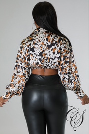 Lisa Animal Print Crop Long Sleeve Top