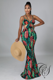 Lizzo Tropical Print Strappy Cut Out Maxi Dress