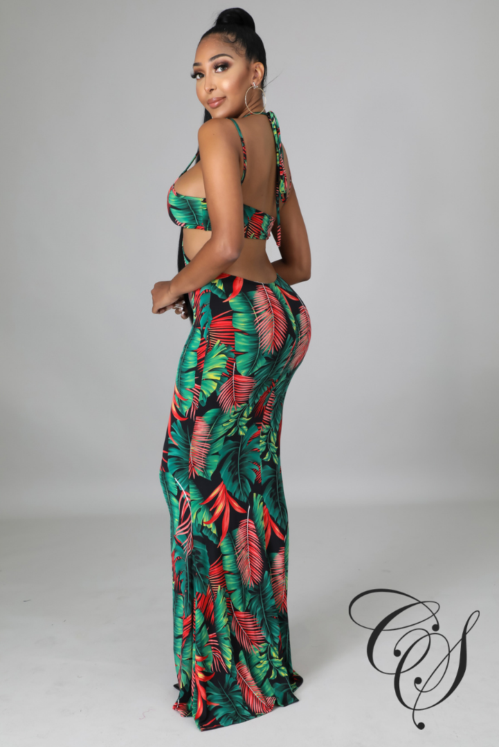 Lizzo Tropical Print Strappy Cut Out Maxi Dress