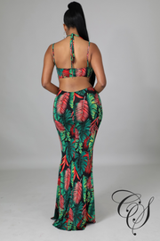Lizzo Tropical Print Strappy Cut Out Maxi Dress