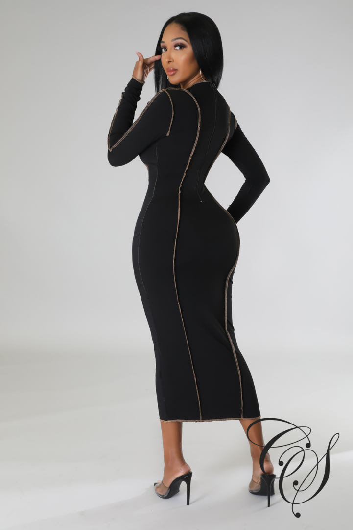 Lonia Contrast Leopard Print Long Sleeve Midaxi Dress