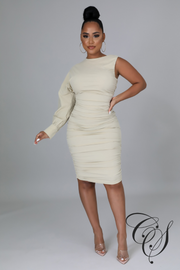 Loretta One Shoulder Ruched Poplin Midi Dress