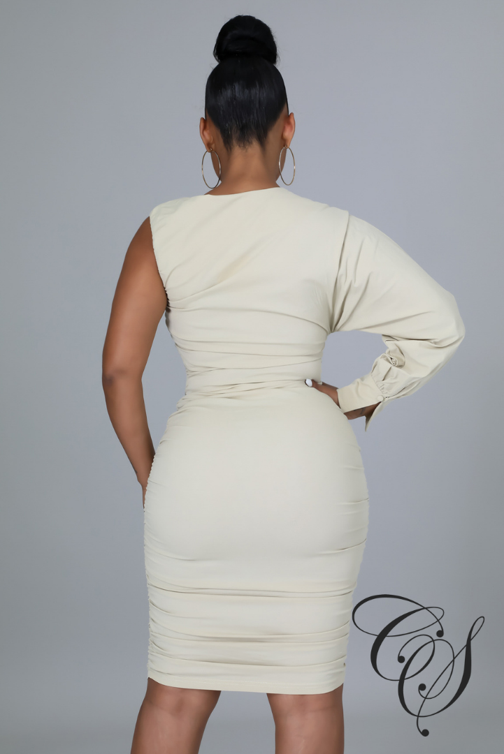 Loretta One Shoulder Ruched Poplin Midi Dress