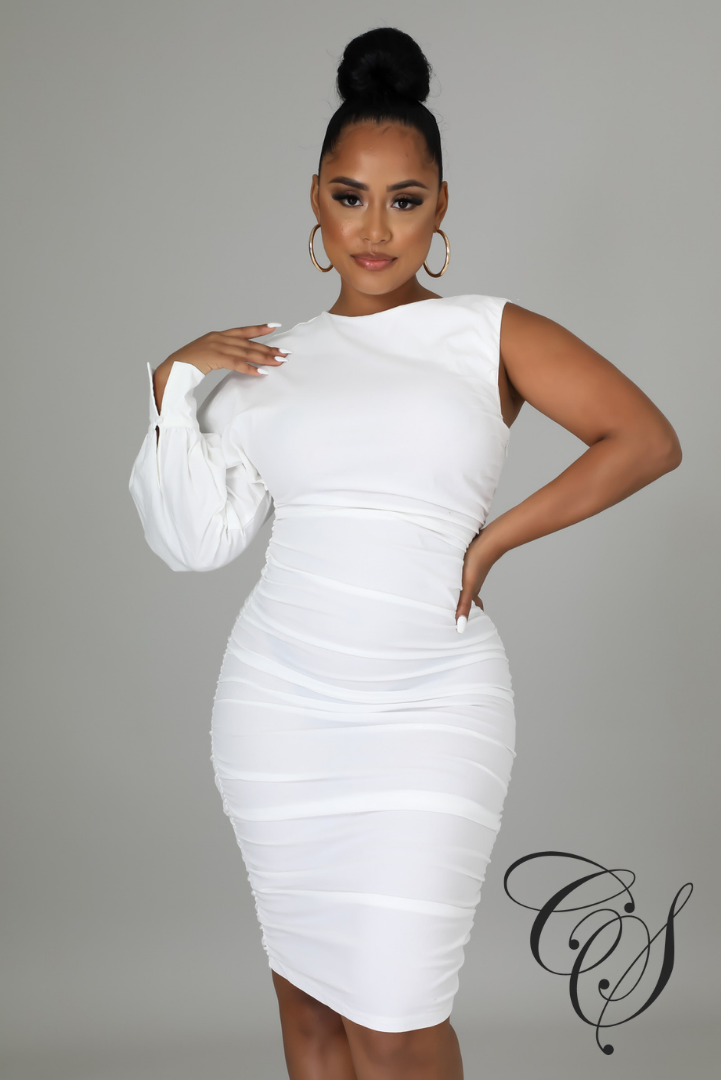 Loretta One Shoulder Ruched Poplin Midi Dress