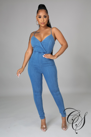 Lovie Back Cutout Front Wrap Denim Jumpsuit