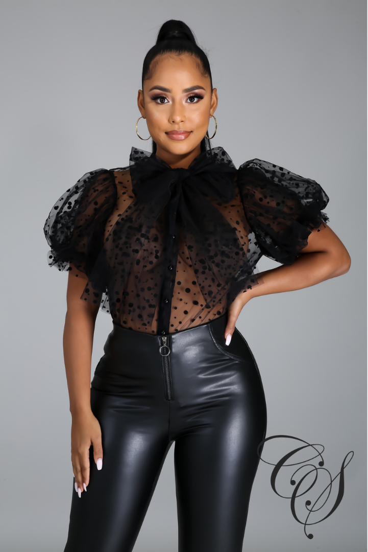 Lynn Mesh Dot Print Button Blouse