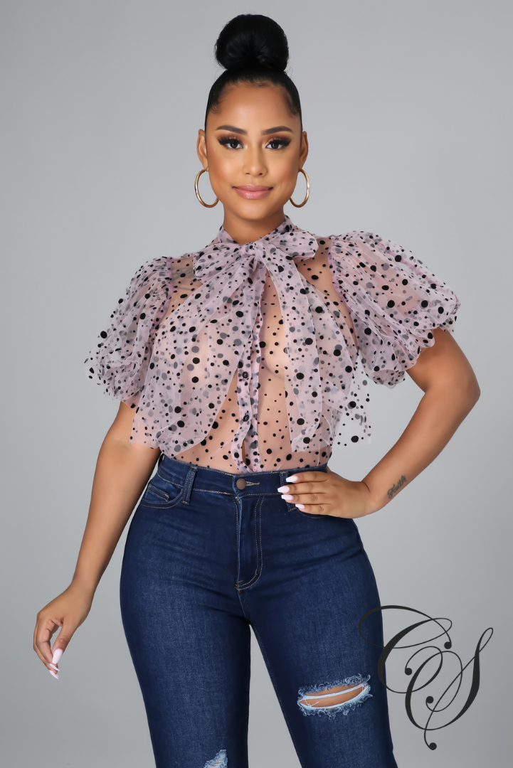 Lynn Mesh Dot Print Button Blouse