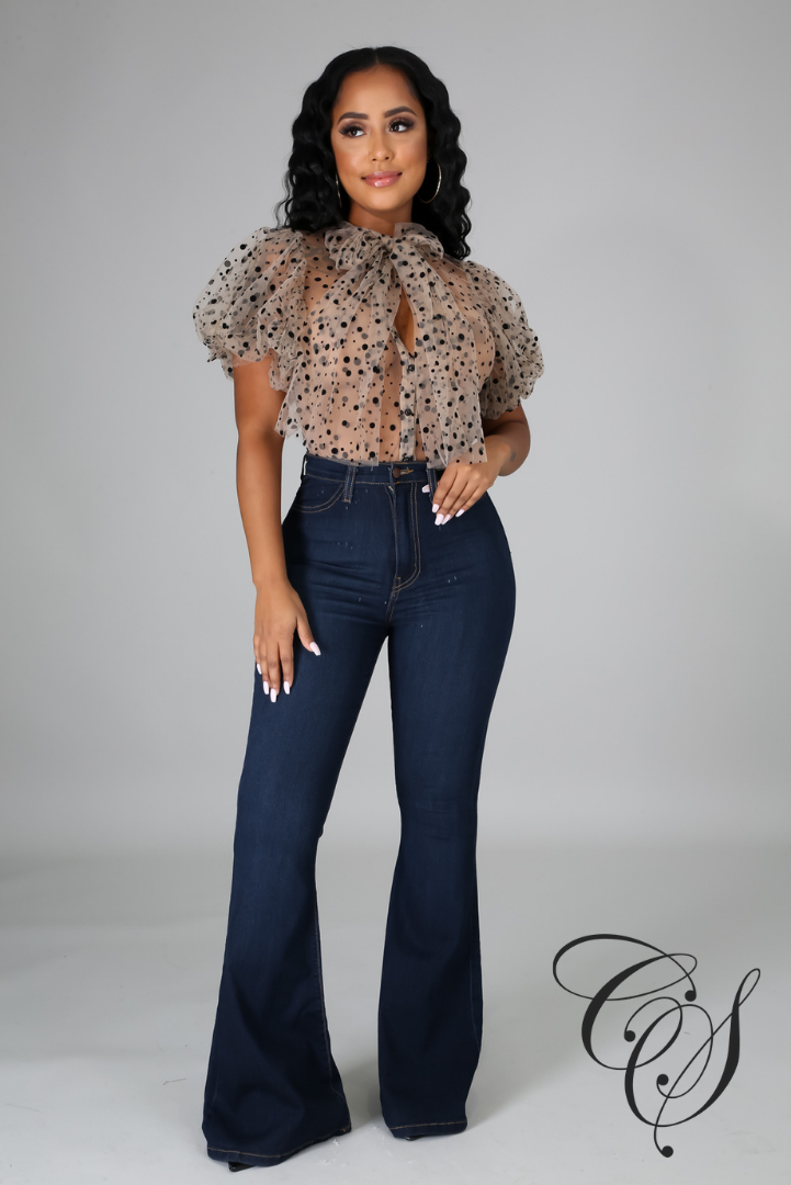Lynn Mesh Dot Print Button Blouse