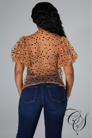 Lynn Mesh Dot Print Button Blouse